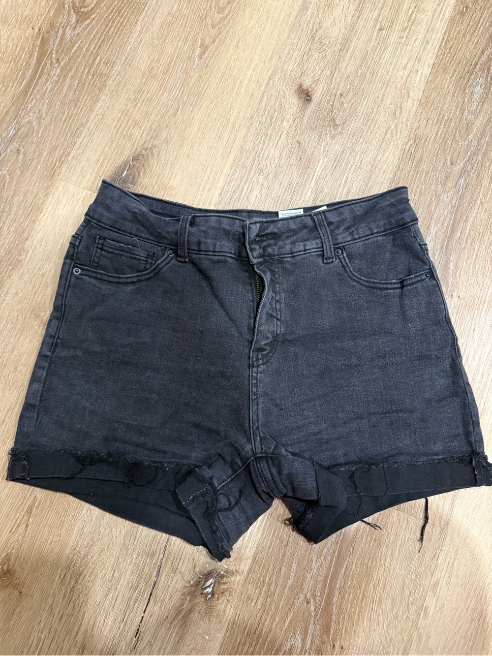 Time and Tru Black High-Rise Raw Hem Denim Shorts